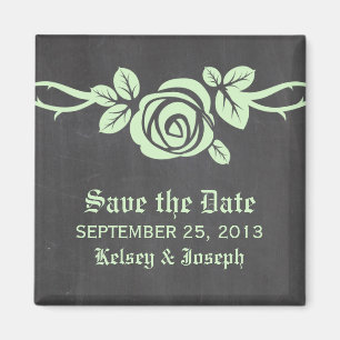 Green Rose Chalkboard Save the Date Magnet