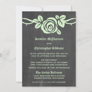 Green Rose Chalkboard Wedding Invite
