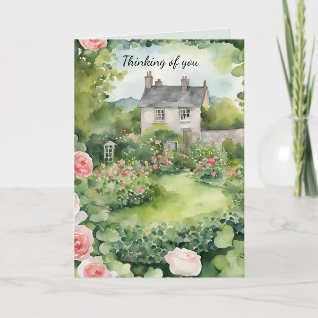 Green Rose Country Thinking of You Thank You Card (Front)