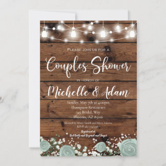 Green Rose Couples Shower Rustic Country Invitation