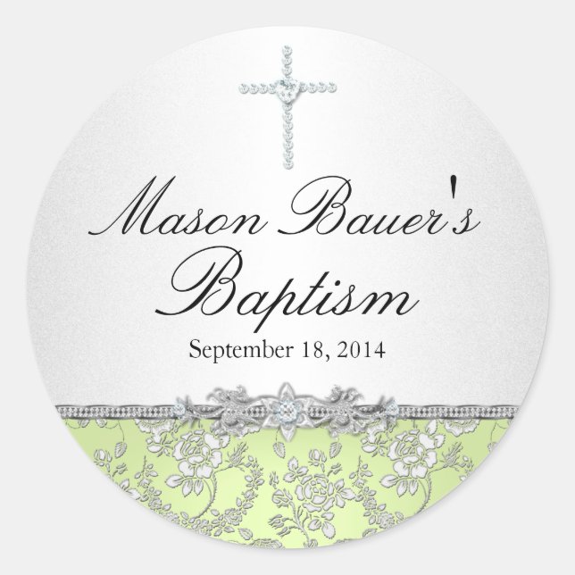 Green Rose & Cross Baptism Sticker (Front)