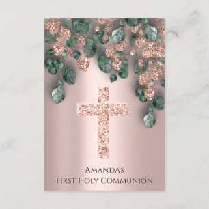 Green Rose First Holy Communion Christian Cross Invitation