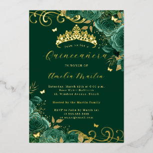Green Rose Floral Gold Swirl Quinceanera  