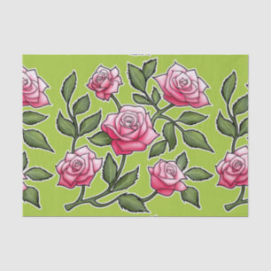 Green Rose Floral Tissue Paper