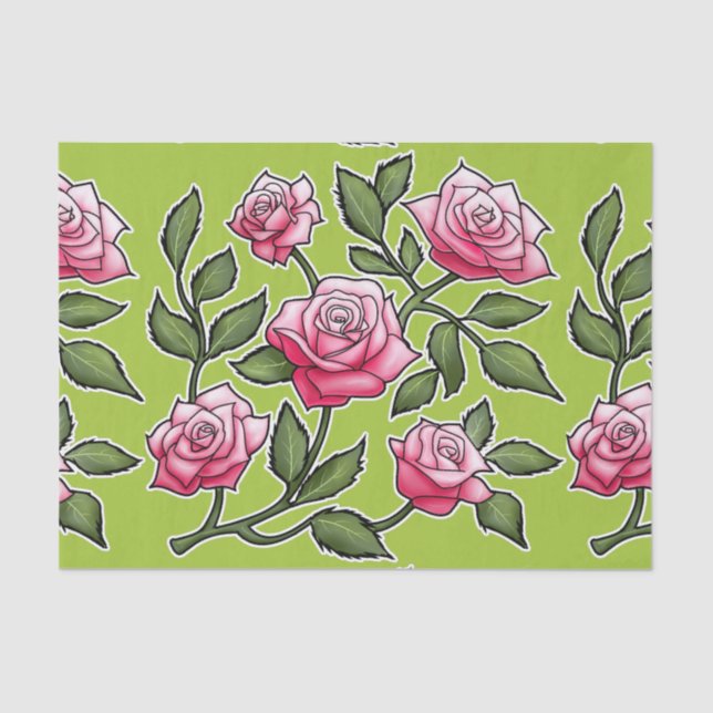 Green Rose Floral Tissue Paper (Front)