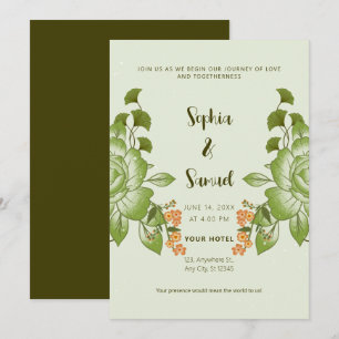 Green Rose Floral Wedding Theme Invitation