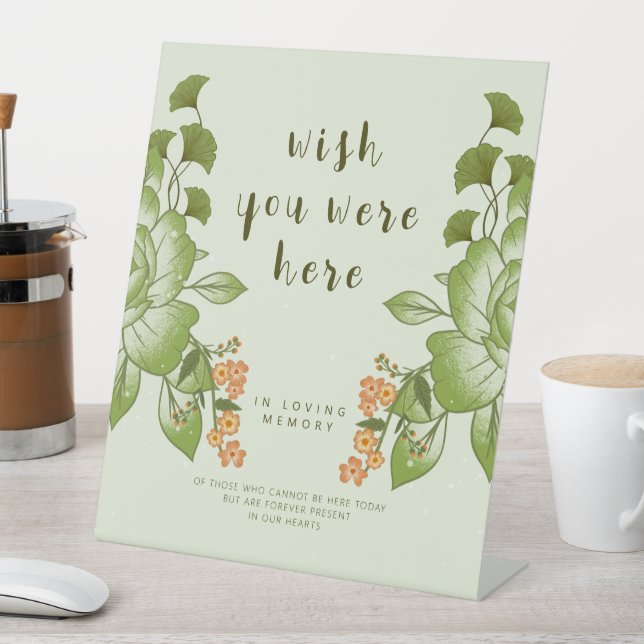 Green Rose Floral Wedding Theme Pedestal Sign (In SItu)