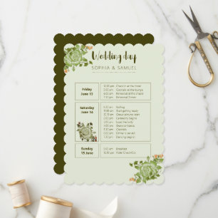 Green Rose Floral Wedding Theme Programme