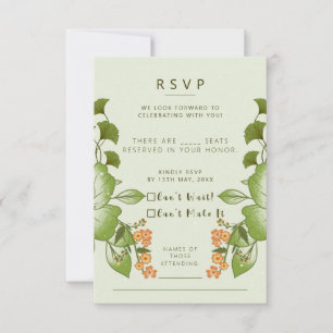 Green Rose Floral Wedding Theme RSVP Card