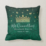 Green Rose Gold Crown Quinceanera Mis Quince Anos Cushion<br><div class="desc">Searching for glamourous quinceanera pillow ideas to match your emerald green and gold party theme? Create your own custom quinceanera pillows on this fairytale DIY template (easy to add a pretty Mis Quince Anos picture/photo to the back). The beautiful, floral art by Raphaela Wilson includes a faux yellow gold glitter...</div>
