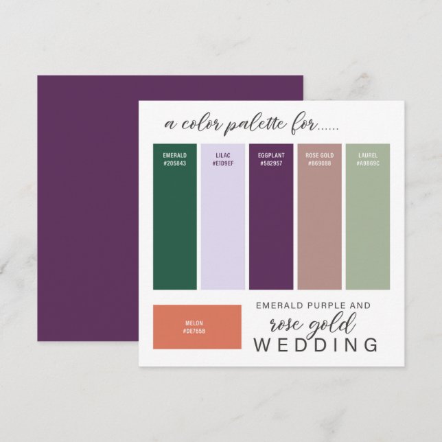 Green Rose Gold Purple Wedding Colour Palette Card (Front/Back)
