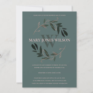 GREEN ROSE PINK FOLIAGE WREATH SHOWER BY MAIL CARD