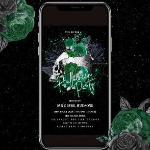 Green Roses and Skull Halloween Party Invitation