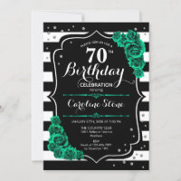Green Roses Black White Stripes 70th Birthday