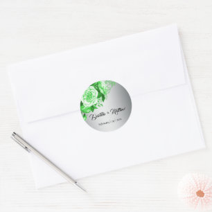 Green Roses Elegance Wedding Classic Round Sticker