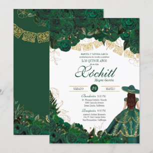 Green Roses Elegant Emerald Charro Quinceanera Invitation