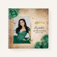 Green Roses Gold Elegant Photo Quinceanera Guest