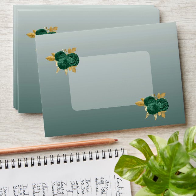 Green Roses & Gold Green Glitter Sweet 16 Envelope (Stacked)
