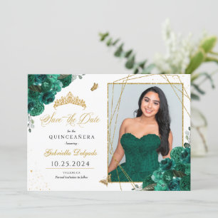 Green Roses Photo Card Quinceañera Save The Date
