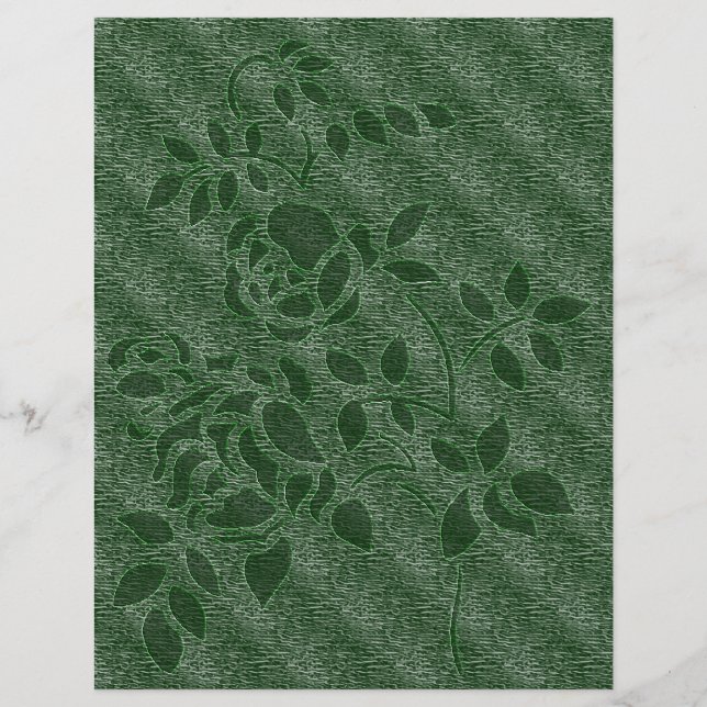 Green Roses Stencil Floral Scrapbook Paper (Front)