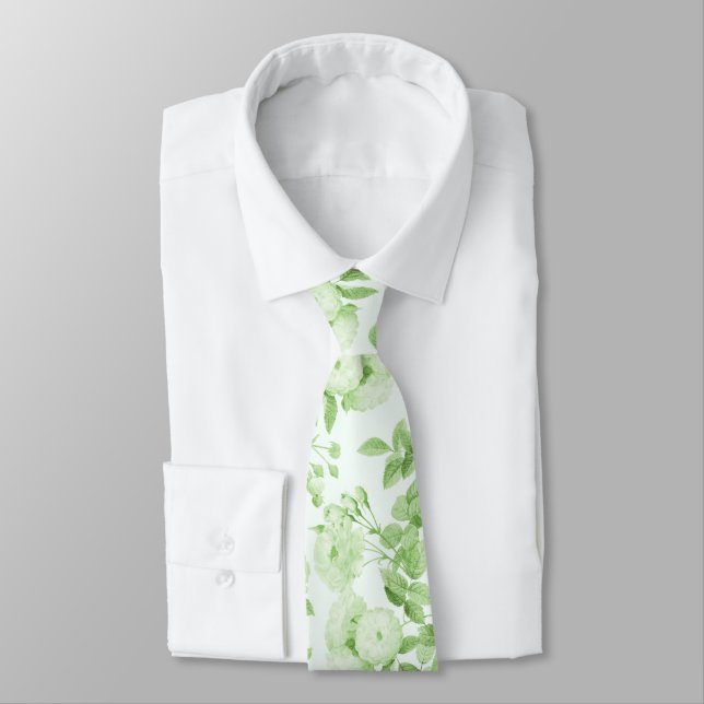 Green Roses Vintage Botanical Garden Tie (Tied)