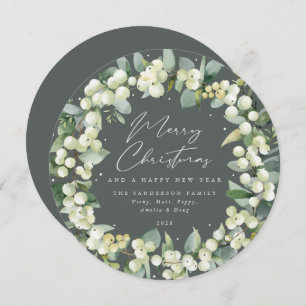 Green Round Snowberry+Eucalyptus Christmas Wreath Holiday Card