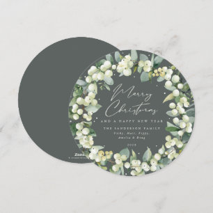 Green Round Snowberry+Eucalyptus Christmas Wreath Holiday Card
