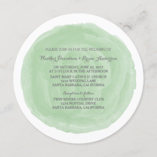 Green Round Watercolor Wedding Invite