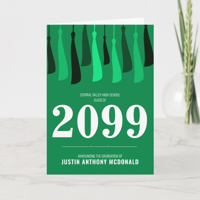 Green Row of Tassels Photo Graduation Invitation (Front)