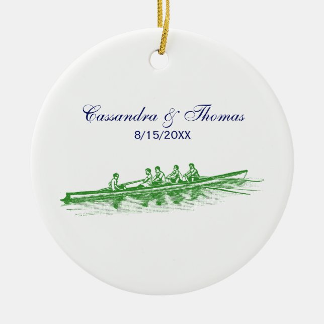 Green Rowing Rowers Crew Team Water Sports Ceramic Tree Decoration (Front)