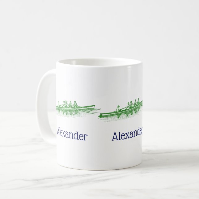 Green Rowing Rowers Crew Team Water Sports Coffee Mug (Front Left)
