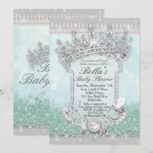 Green Royal Bling Glitter Baby Shower Invitations