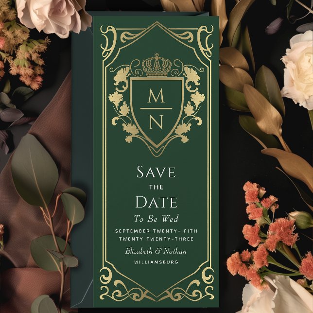 Green Royal Fantasy Monogram Save the Date Invitation (Creator Uploaded)
