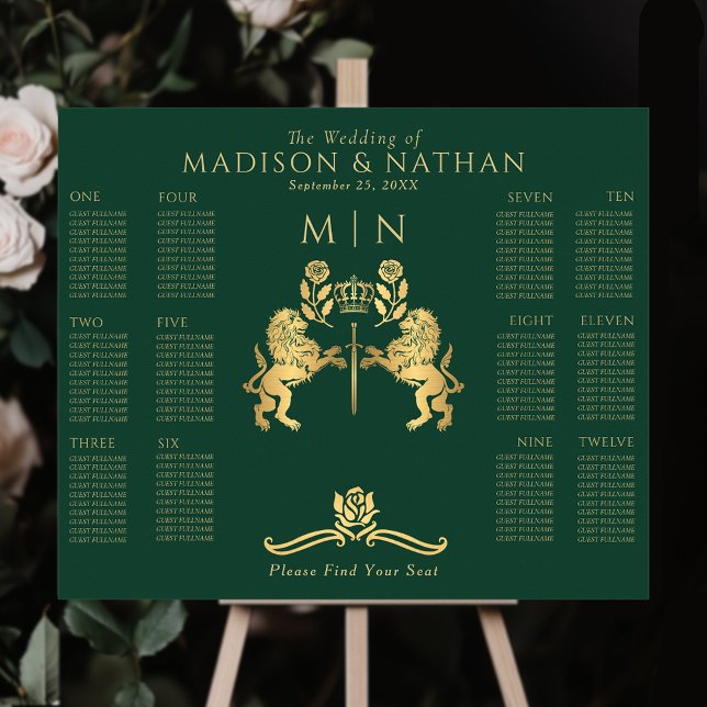 Green Royal Lion Gold Wedding Seating Chart (Creator Uploaded)