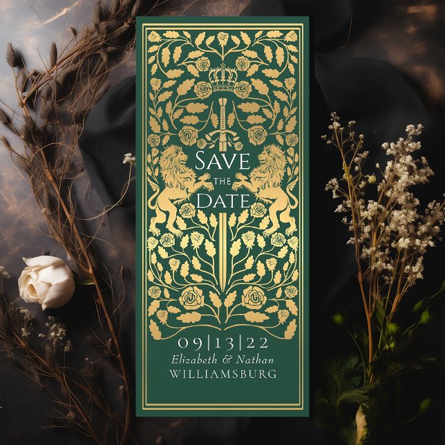 Green Royal Lion Mediaeval Gold Wedding Invitation (Creator Uploaded)