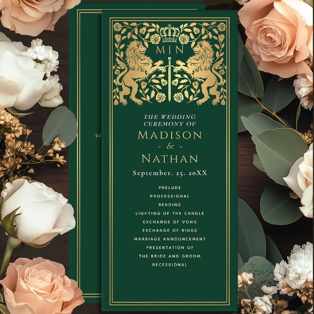 Green Royal Lion Mediaeval Sword Wedding Program Programme (Creator Uploaded)