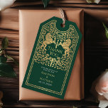 Green Royal Lion Mediaeval Sword Wedding Thank You Gift Tags<br><div class="desc">Thank your guests with regal elegance! These wedding thank-you tags feature two golden lions with a sword and crown between them, surrounded by delicate florals on a green background. The perfect royal touch for your special day! Please note that the gold on the tags is NOT real foil and is...</div>