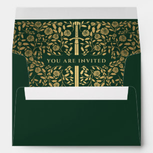Green Royal Mediaeval Gold Sword Wedding Envelope