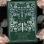 Green Royal Mediaeval Silver Sword Wedding  Invitation<br><div class="desc">Step into a tale of romance and legend! These mediaeval fantasy wedding invitations feature a regal sword entwined with silver florals on a rich green backdrop. They are perfect for couples seeking an enchanting and timeless touch for their special day. Note that the silver on these invitations are NOT printed...</div>