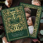 Green Royal Mediaeval Sword Wedding Photo Save The Date<br><div class="desc">Set the stage for your fairytale wedding! These photo save-the-date cards feature a stunning mediaeval fantasy design of a gold sword surrounded by delicate florals on a green background. Perfect for announcing your epic love story. Note that the gold featured in this design is NOT real foil and is printed...</div>