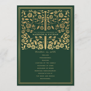 Green Royal Mediaeval Sword Wedding Program Programme
