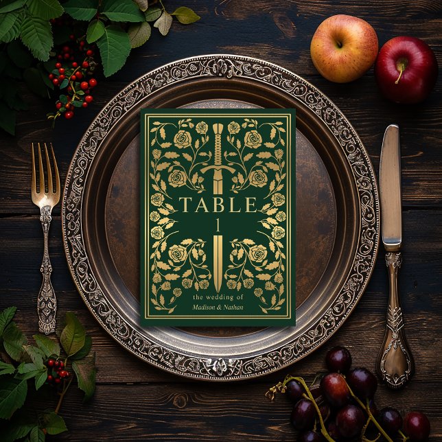 Green Royal Mediaeval Sword Wedding Table Number (Creator Uploaded)
