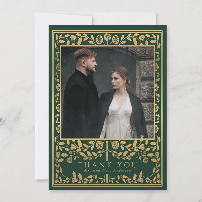 Green Royal Mediaeval Sword Wedding  Thank You Card (Front)