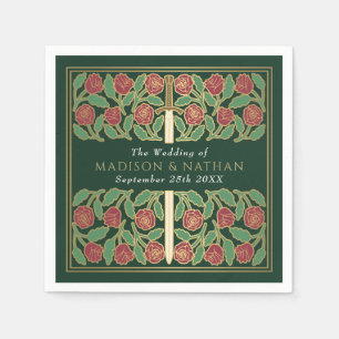 Green Royal Medieval Gold Floral Sword Wedding Napkin
