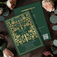 Green Royal Medieval Gold Sword Wedding QR Code