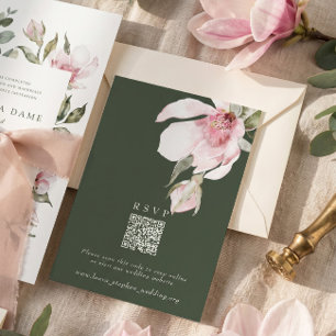 Green RSVP Online QR Code Wedding Website Card