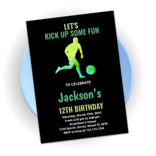 Green Running Soccer Birthday Invitations