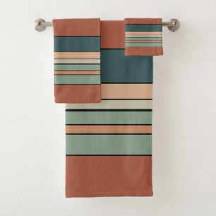 Green Rust and Clay Stripes   Bath Towel Set