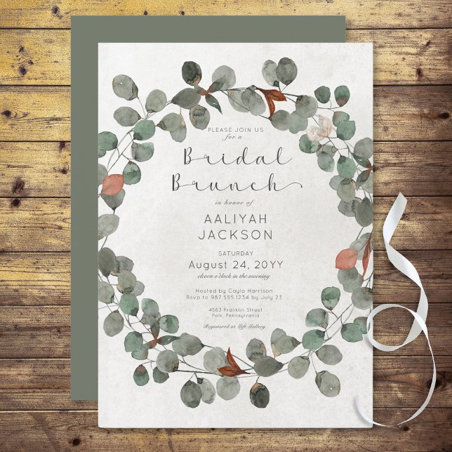 Green & Rust Eucalyptus Modern Bridal Brunch Invitation (Green & Rust Eucalyptus Modern Bridal Brunch Invitation)