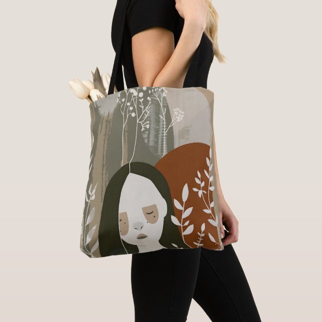 Green Rust Tan Empowering Woman Abstract  Tote Bag (Close Up)